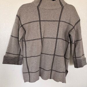 Tahari Grey Windowpane Turtleneck Sweater
